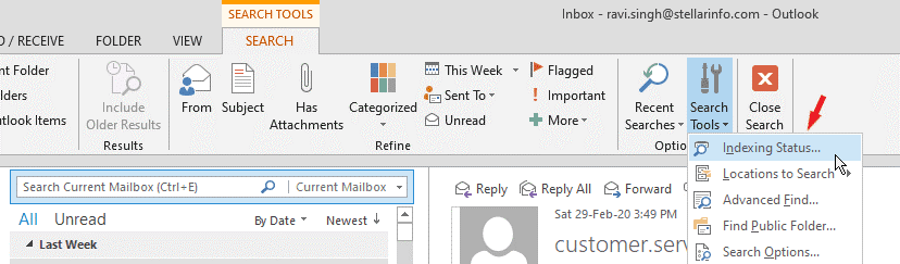 Open Outlook and click on the ‘Search’ bar